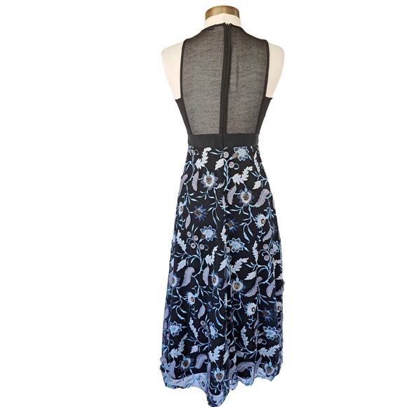 Sandro Floral Embroidered Midi Dress Black Cocktail Party Plunge V-neck Beaded - Picture 4 of 16